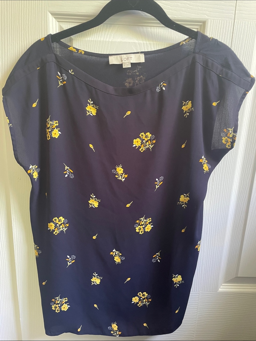 LOFT Navy Floral Cap Sleeve Blouse with Yellow Flowers
